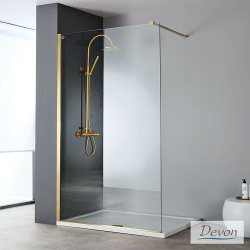 WALK IN SHOWER PANEL IWIS 80 77x200cm CLEAR GLASS PVD INOX GOLD BRUSHED DEVON